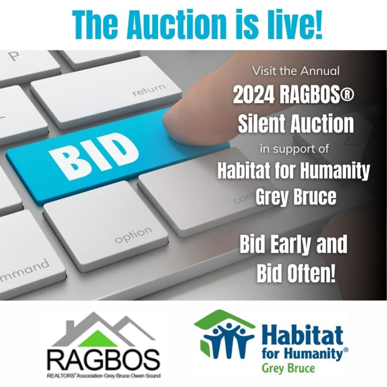 Bid Key on a Keyboard with RAGBOS and Habitat for Humanity Grey Bruce Logo