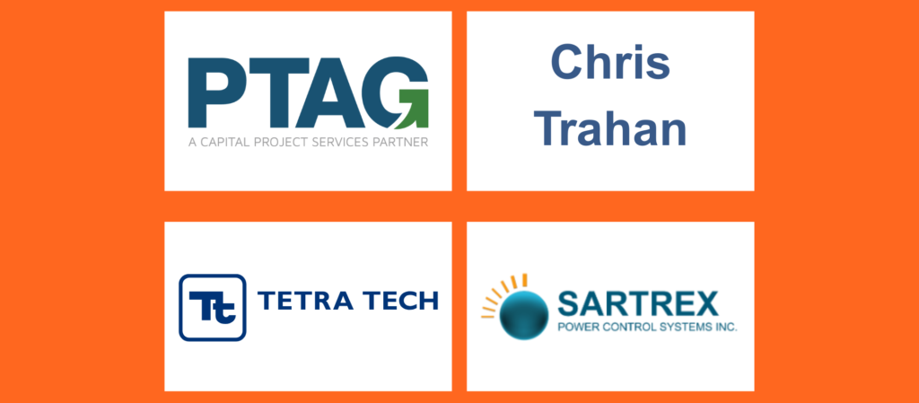 Platinum Sponsors: PTAG logo, Chris Trahan, Tetra Tech logo; Sartrex Power Control Systems Inc. logo